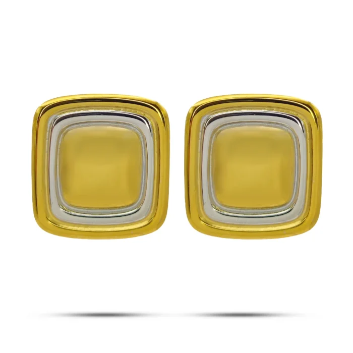 Aretes Acero Bicolor Gran Cuadrado Canales Lisos 35 mm