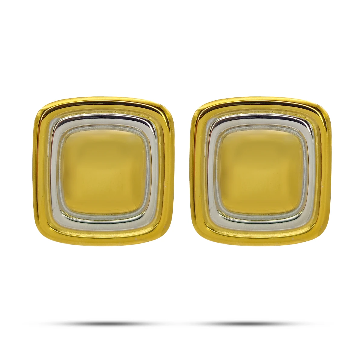 Aretes Acero Bicolor Gran Cuadrado Canales Lisos 35 mm