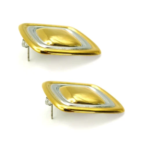 Aretes Acero Bicolor Gran Cuadrado Canales Lisos 35 mm (3)