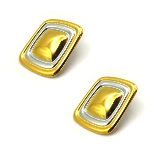 Aretes Acero Bicolor Gran Cuadrado Canales Lisos 35 mm (4)