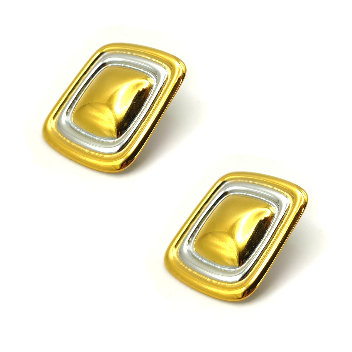 Aretes Acero Bicolor Gran Cuadrado Canales Lisos 35 mm 4