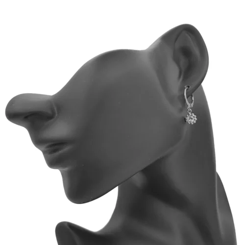 Aretes Acero Colgante Flor Centro Cristal Claro