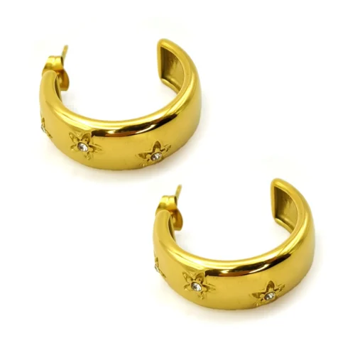 Aretes Acero Dorado Arracadas Gruesas Estrellas Zirconia (2)