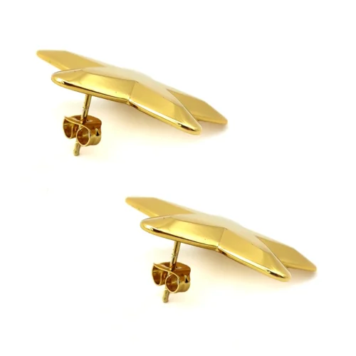 Aretes Acero Dorado Estrellas Lisas Biseladas 28 mm (1)