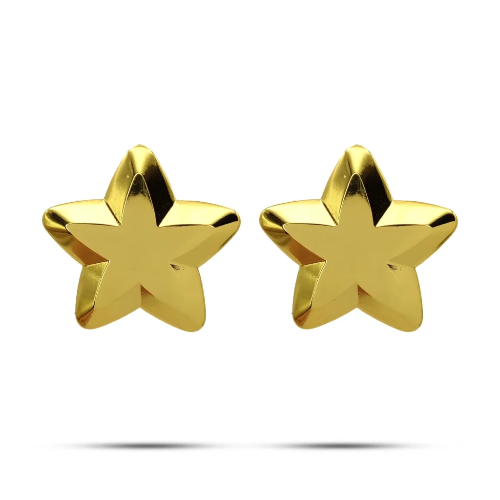 Aretes Acero Dorado Estrellas Lisas Biseladas 28 mm