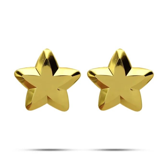 Aretes Acero Dorado Estrellas Lisas Biseladas 28 mm