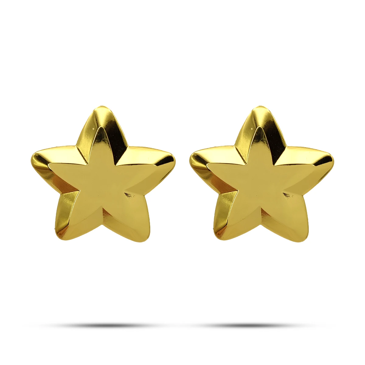 Aretes Acero Dorado Estrellas Lisas Biseladas 28 mm