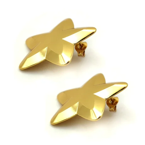 Aretes Acero Dorado Estrellas Lisas Biseladas 28 mm (3)
