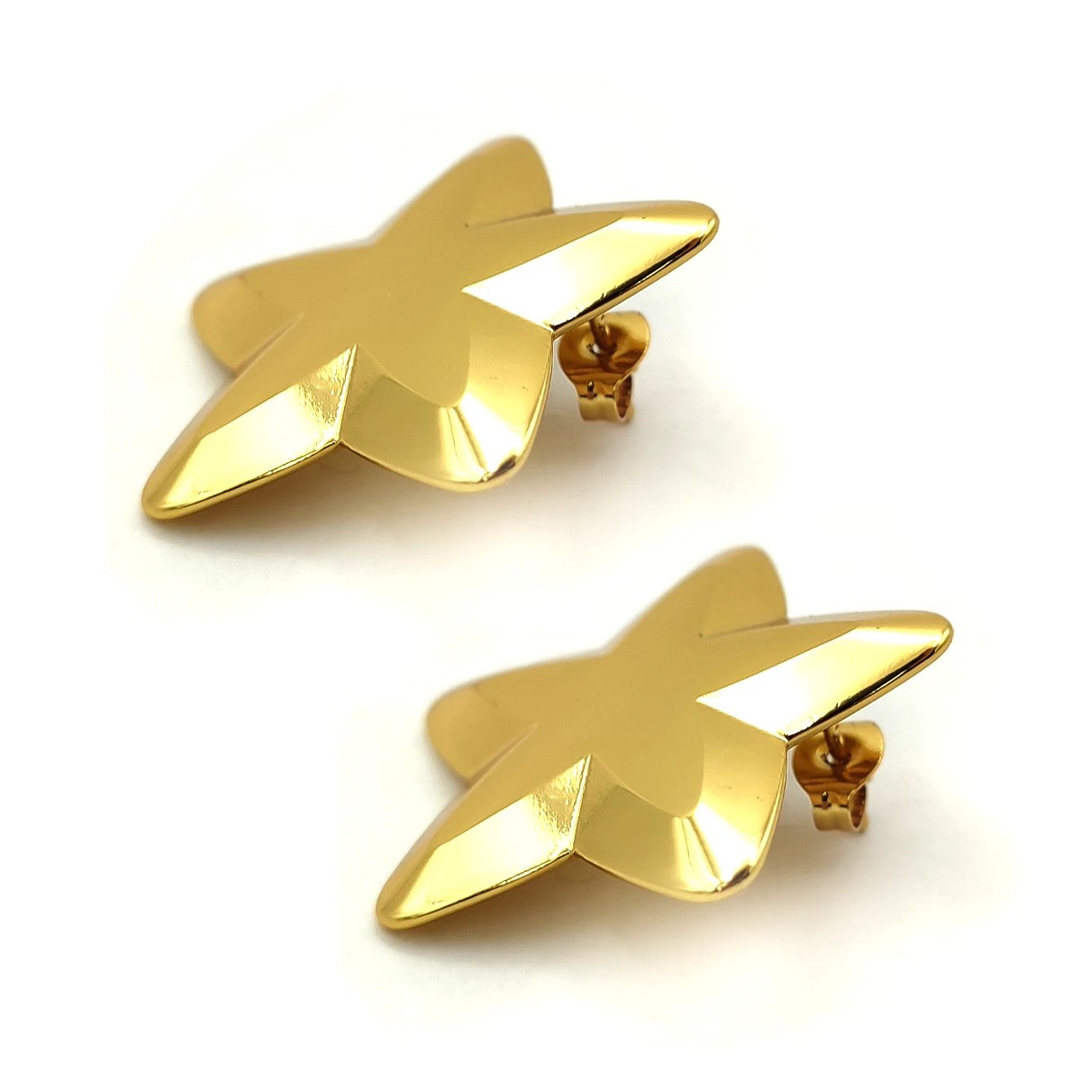 Aretes Acero Dorado Estrellas Lisas Biseladas 28 mm 3