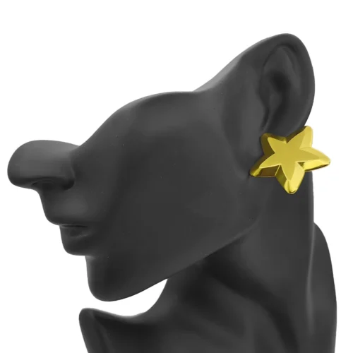 Aretes Acero Dorado Estrellas Lisas Biseladas 28 mm