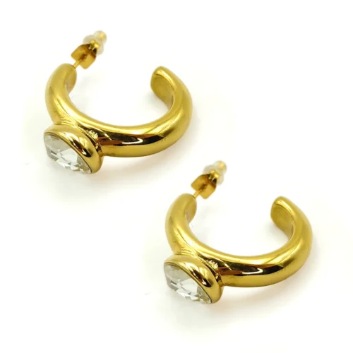 Aretes Acero Dorado Gota Zirconia en Arracada Chunky (2)