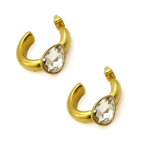 Aretes Acero Dorado Gota Zirconia en Arracada Chunky (3)