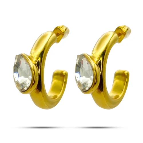 Aretes Acero Dorado Gota Zirconia en Arracada Chunky