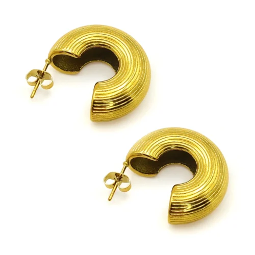 Aretes Acero Dorado Media Arracada En C Chunky Rayas (4)