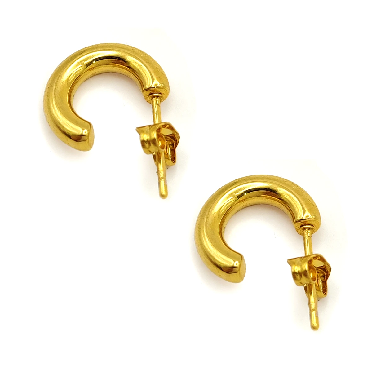 Aretes Acero Dorado Mini Media Arracadas Chunky Lisas 3