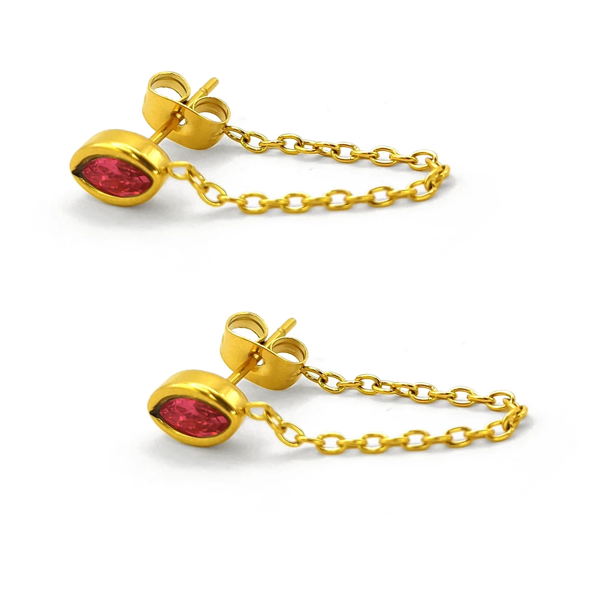 Aretes Acero Inox Broquel Cristal Marquesa Rosa Cadena 1