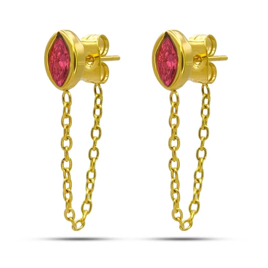 Aretes Acero Inox Broquel Cristal Marquesa Rosa Cadena 2