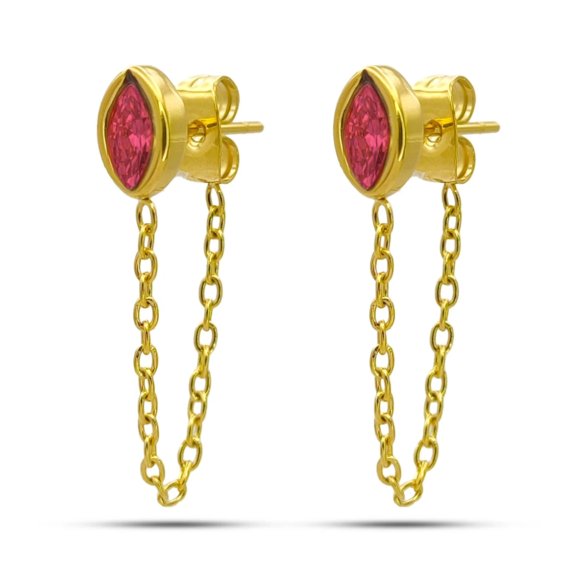 Aretes Acero Inox Broquel Cristal Marquesa Rosa Cadena 2