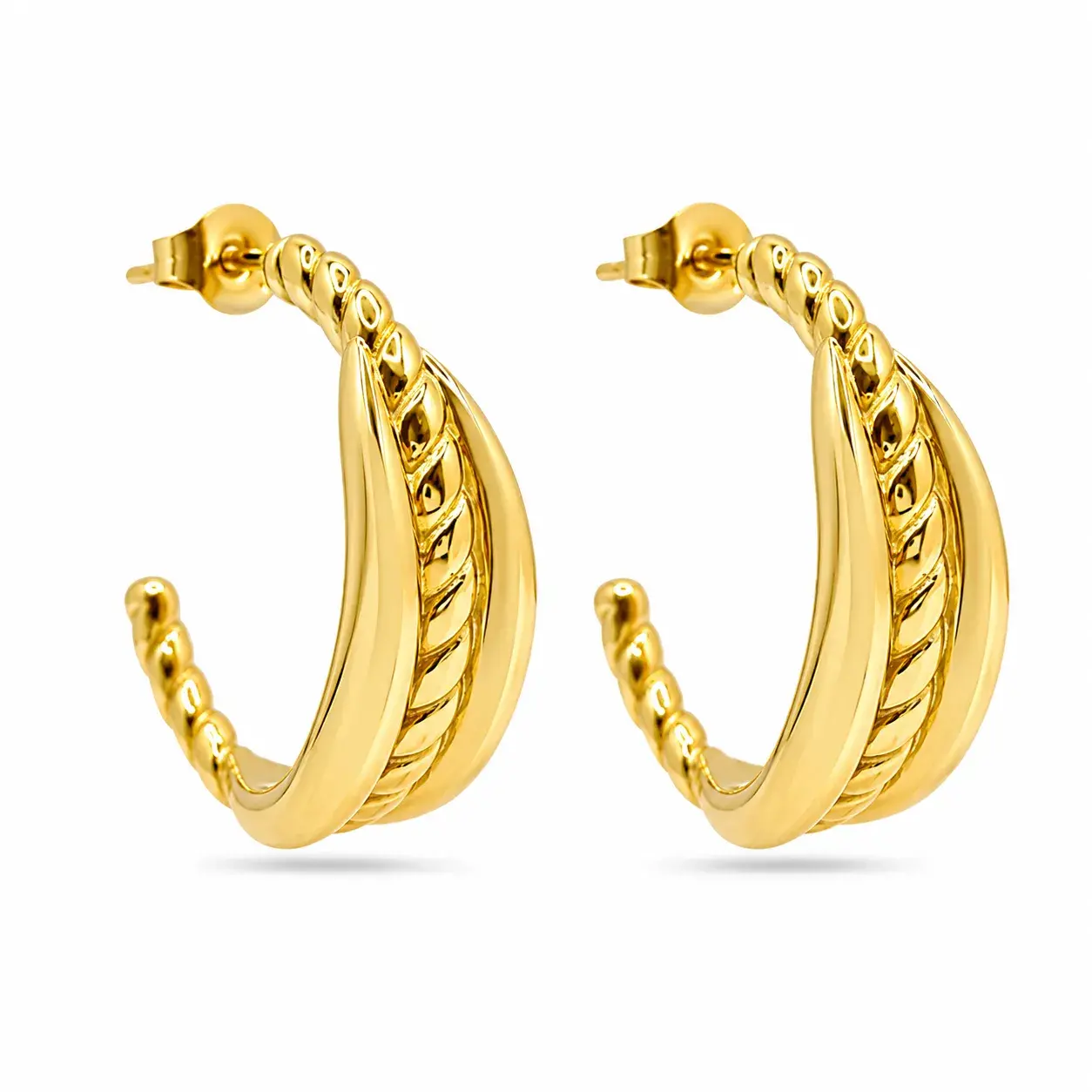 Aretes Acero Inox Media Arracada Twist Liso Triple 13
