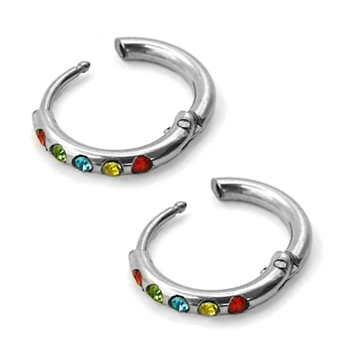 Aretes Acero Plateado Huggie Delgado Cristales Multicolor (4)