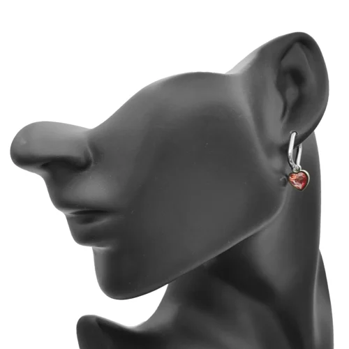 Aretes Acero Plateado Huggies Rectangulares Corazon Rosa (4)