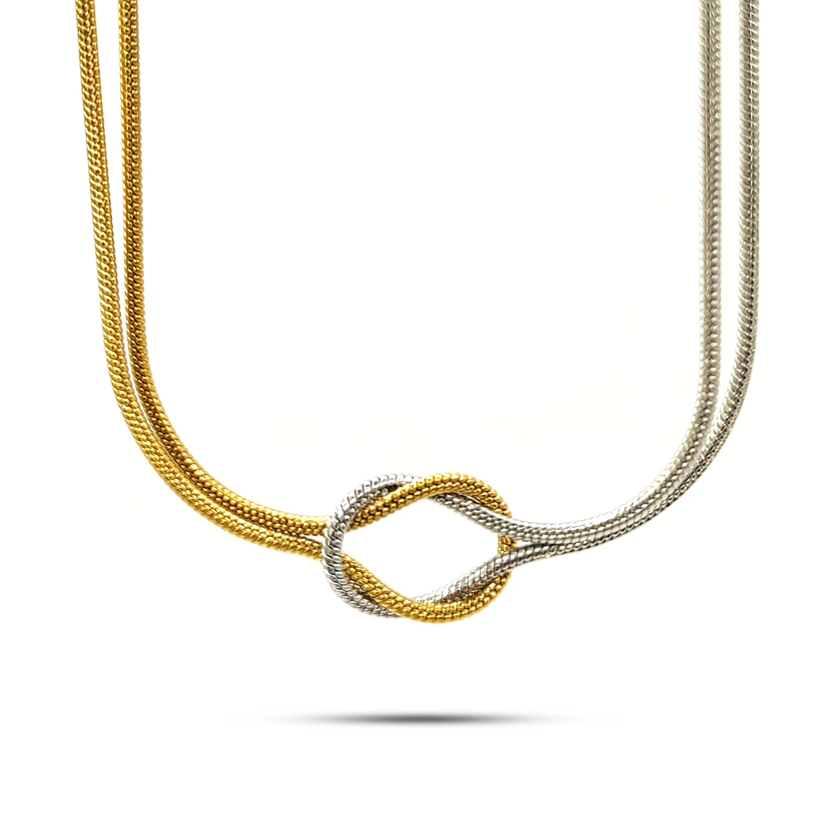 Collar Acero Bicolor Nudo Doble Cola de Rata Elegante 2