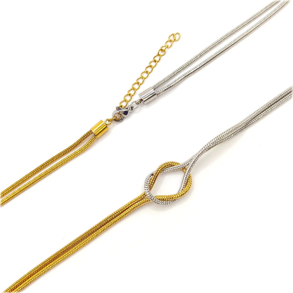 Collar Acero Bicolor Nudo Doble Cola de Rata Elegante 3