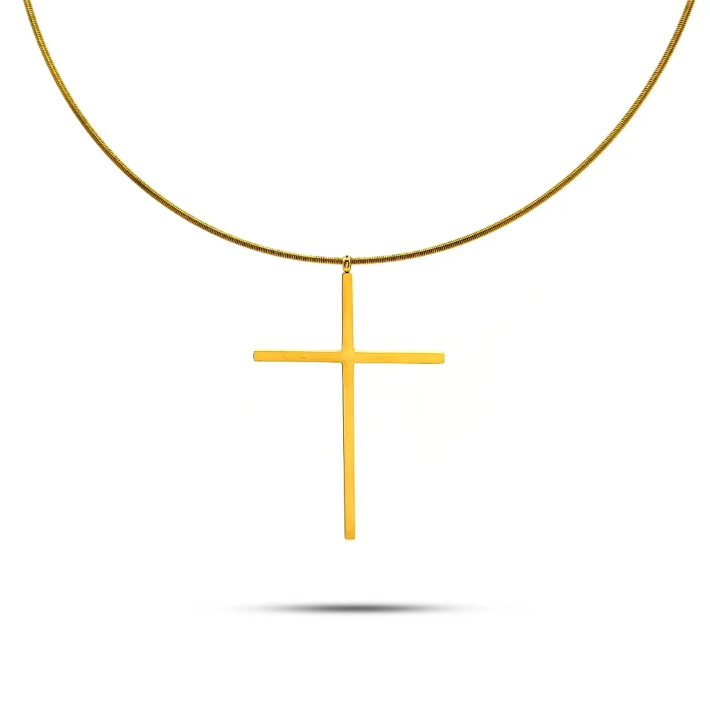 Collar Acero Dorado Gargantilla Rigida Cola de Rata Cruz