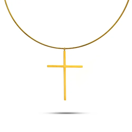 Collar Acero Dorado Gargantilla Rigida Cola de Rata Cruz