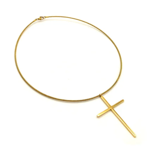 Collar Acero Dorado Gargantilla Rigida Cola de Rata Cruz (2)