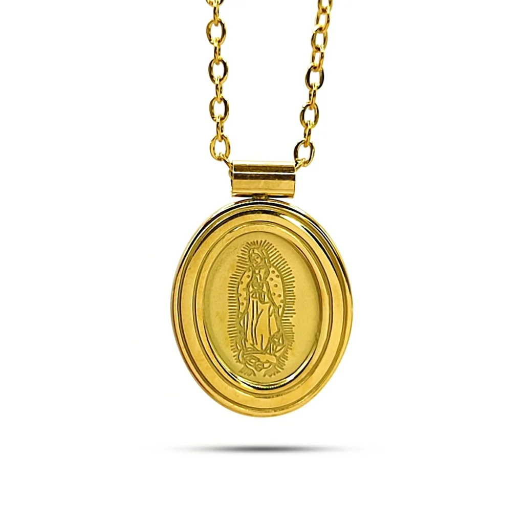 Collar Acero Dorado Medalla Virgen Guadalupe Ajustable