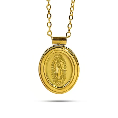 Collar Acero Dorado Medalla Virgen Guadalupe Ajustable