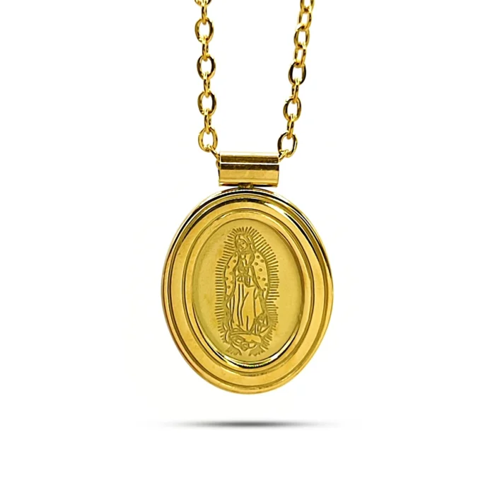 Collar Acero Dorado Medalla Virgen Guadalupe Ajustable