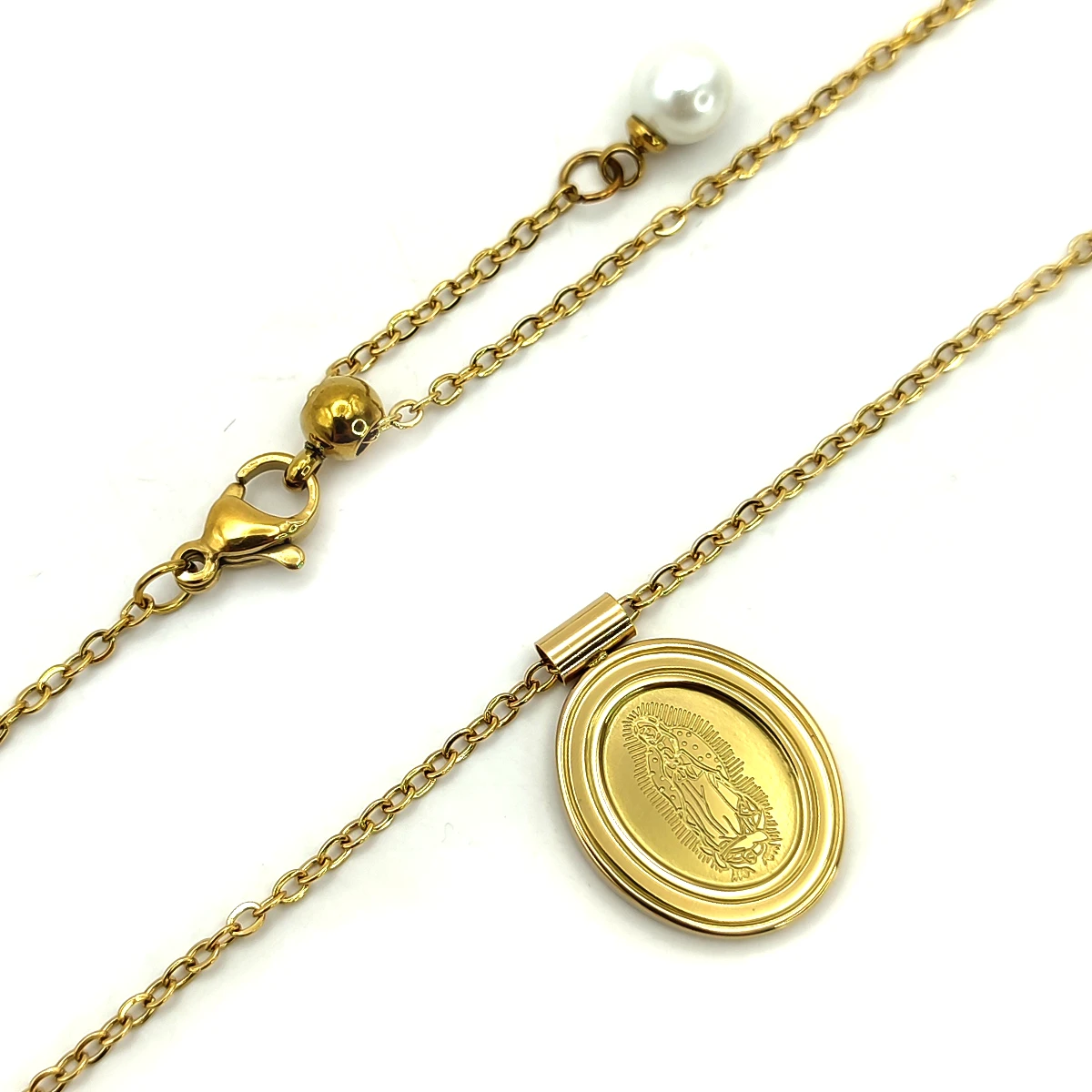 Collar Acero Dorado Medalla Virgen Guadalupe Ajustable 3