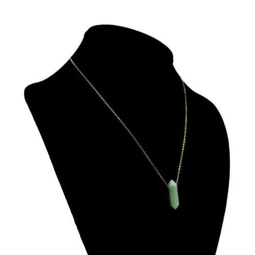 Collar Acero Dorado Péndulo Doble Punta Aventurina (1)