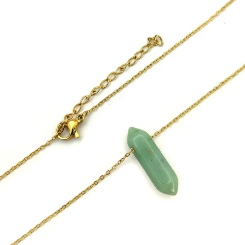 Collar Acero Dorado Péndulo Doble Punta Aventurina (3)