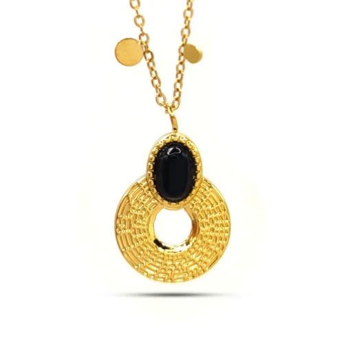 Collar-Acero-Dorado-Piedra-Negra-Oval-Cadena-Circulos-2.webp