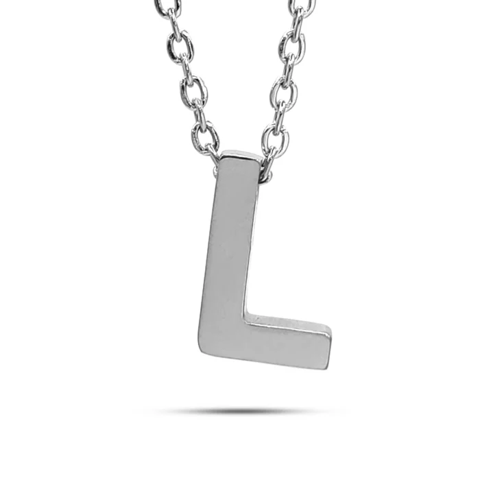 Collar Acero Inoxidable Plateado Letra L Pequeña Nice