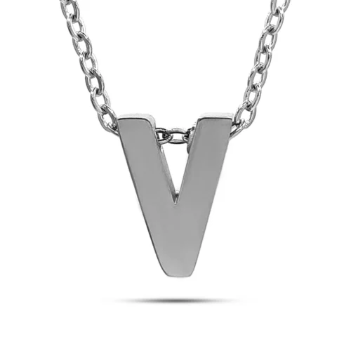Collar Acero Inoxidable Plateado Letra V Pequeña Nice