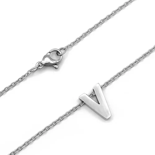 Collar Acero Inoxidable Plateado Letra V Pequeña Nice (2)