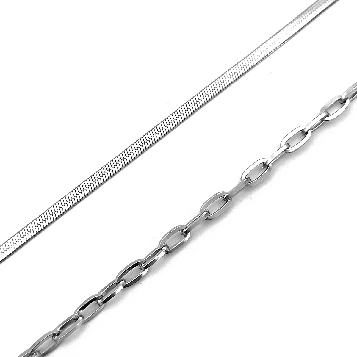 Collar Acero Plateado Doble Cadena Oval y Planchada