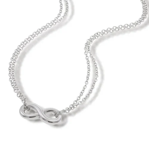 Collar Acero Plateado Infinito Romantico Doble Cadena