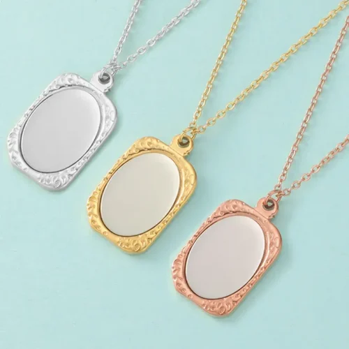 Collar Acero Retrato Rectangular Placa Oval Para Grabado