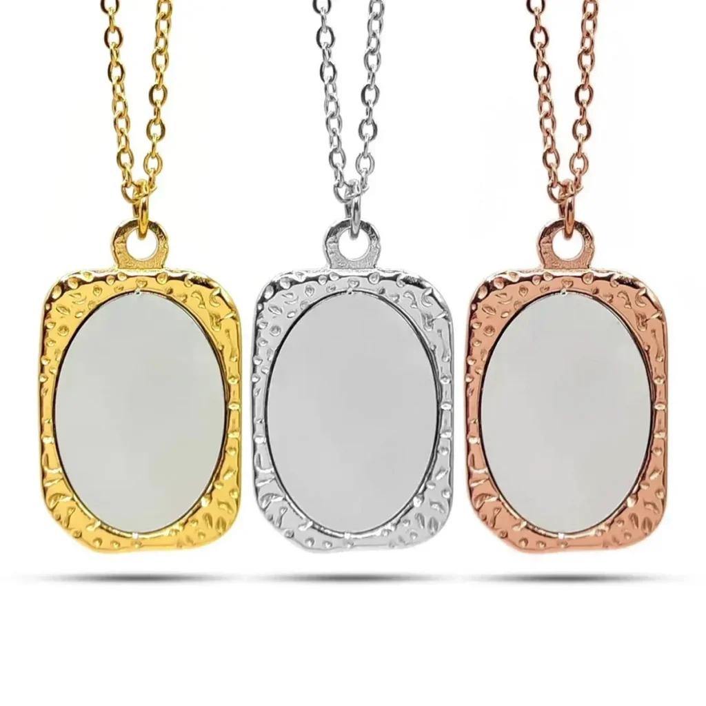 Collar Acero Retrato Rectangular Placa Oval Para Grabado