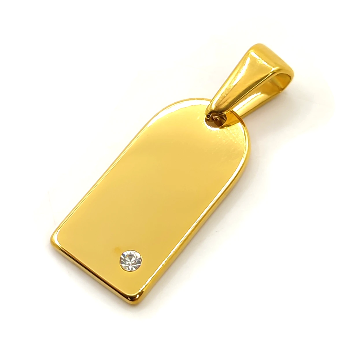 Dije Acero Dorado Placa Lisa Cupula Cristal Para Grabado 1