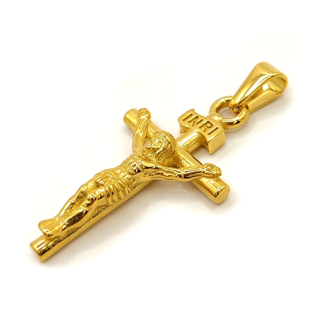 Dije Acero Inox Dorado Cruz Tubular Crucifijo Cristo 1