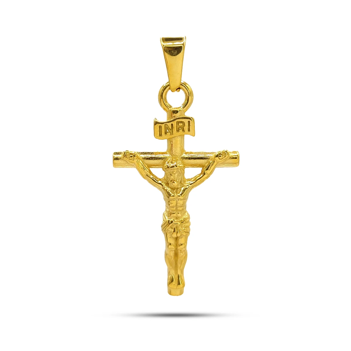 Dije Acero Inox Dorado Cruz Tubular Crucifijo Cristo 3