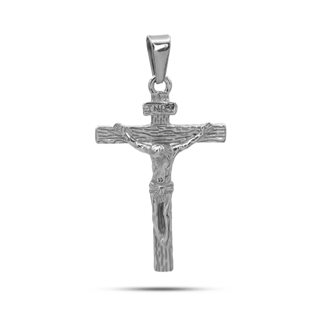 Dije Acero Plateado Crucifijo Cruz Detalles Lineas Cristo 1
