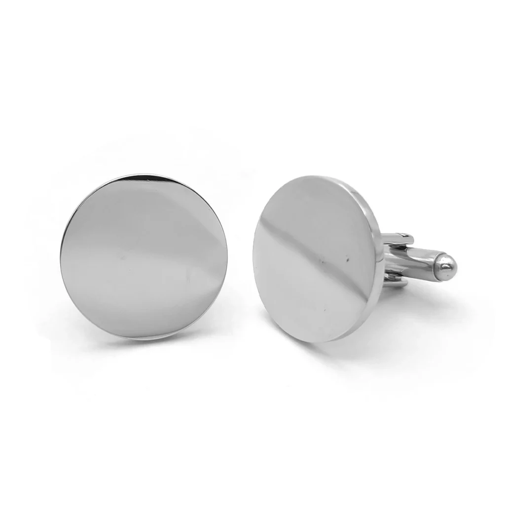 Mancuernillas Acero Plateado Circulo Liso para Grabado 1