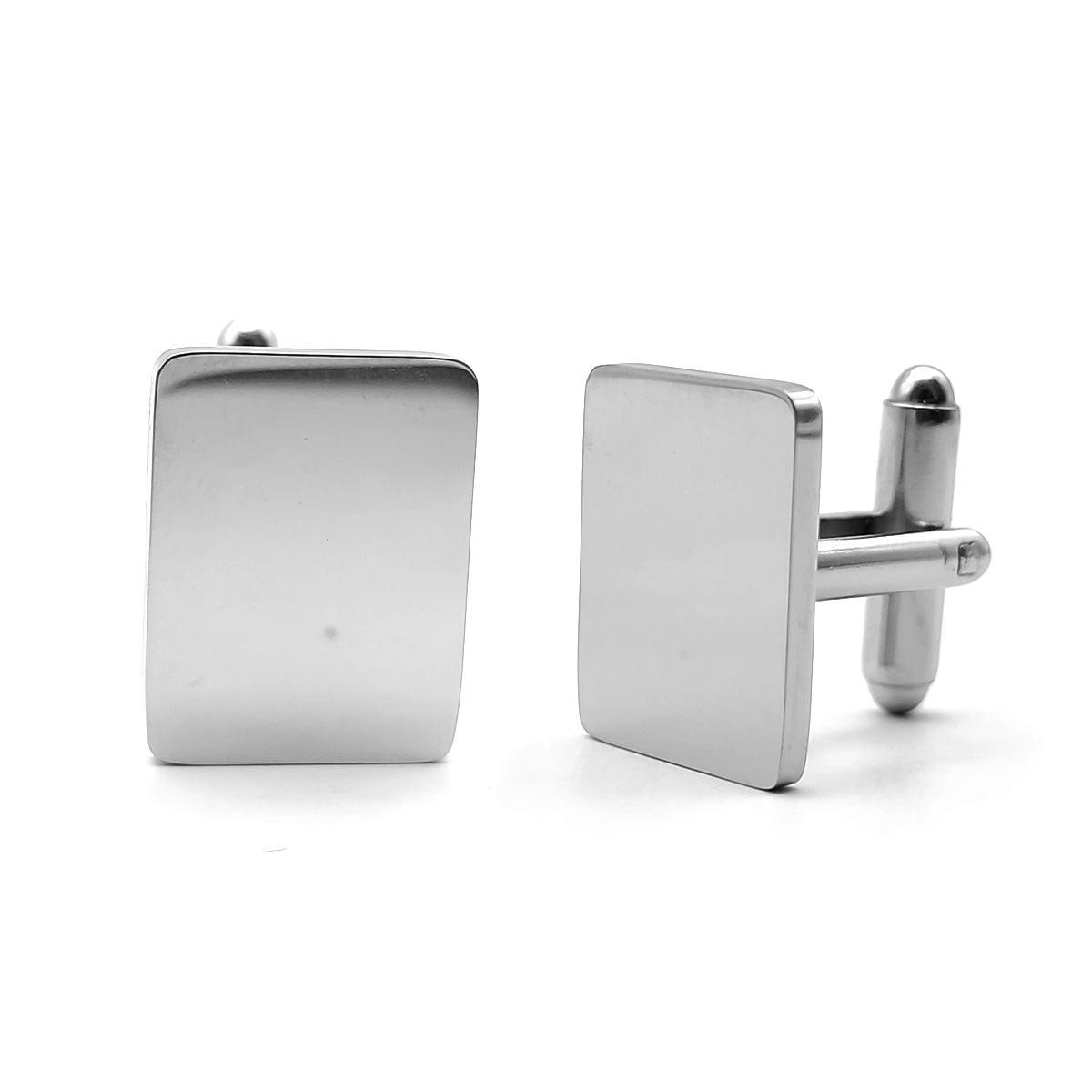 Mancuernillas Acero Plateado Rectangulo Liso para Grabado 3